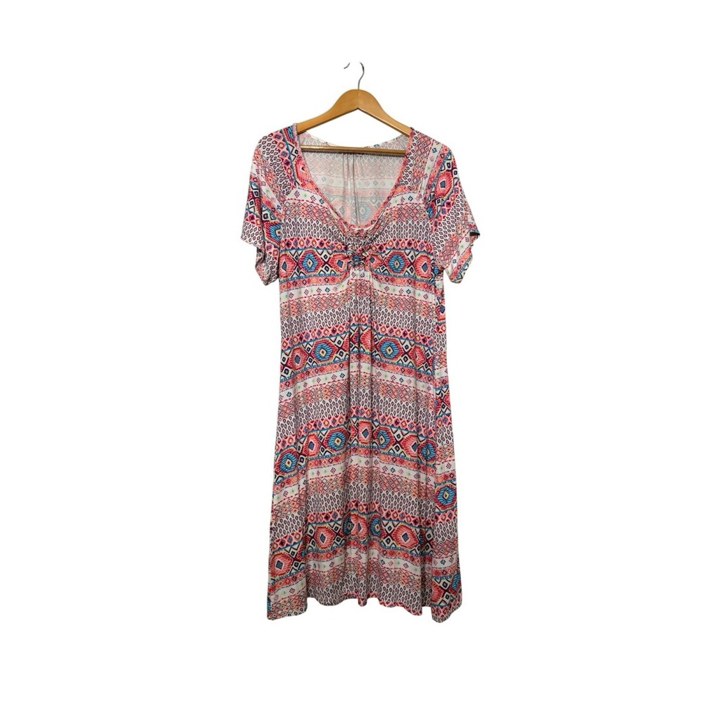 Fresh Produce Emma Dress Fit & Flare Stretchy Multicolor Aztec Print Women's XL